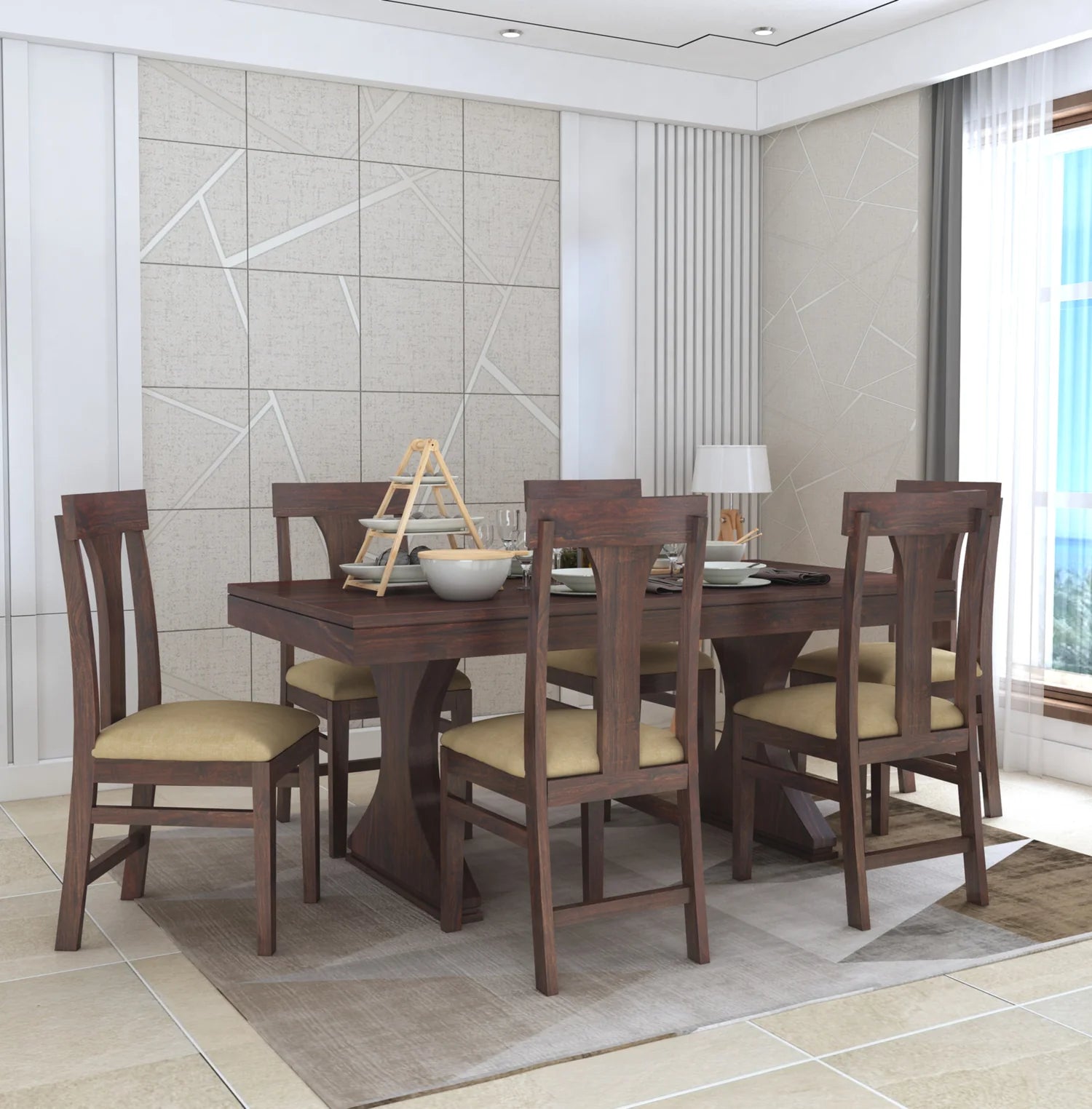 Aurelia Solid Sheesham Wood 6 Seater Dining Table Set - 3 Years Warranty
