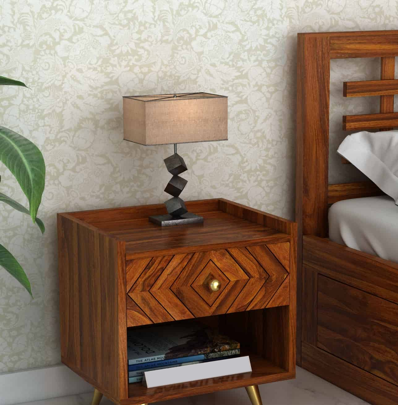 Crest Solid Sheesham Wood Bedside With Storage - 3 Years Warranty