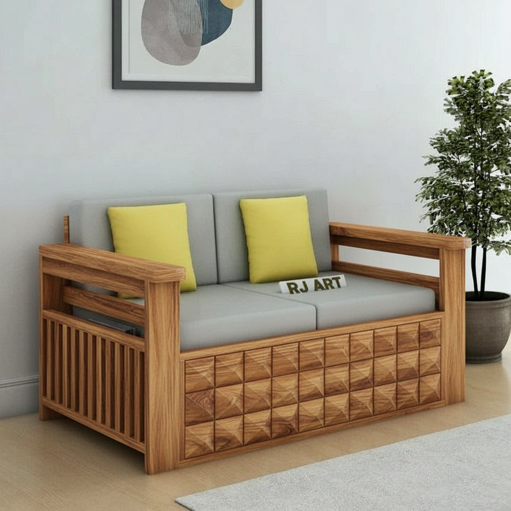 Rjart Oslo Sheesham 2 Seater Sofa With Side Pockets - 3 Years Warranty