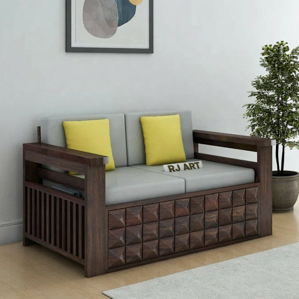 Rjart Oslo Sheesham 2 Seater Sofa With Side Pockets - 3 Years Warranty