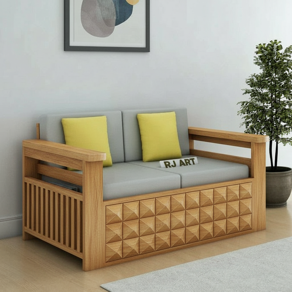 Rjart Oslo Sheesham 2 Seater Sofa With Side Pockets - 3 Years Warranty