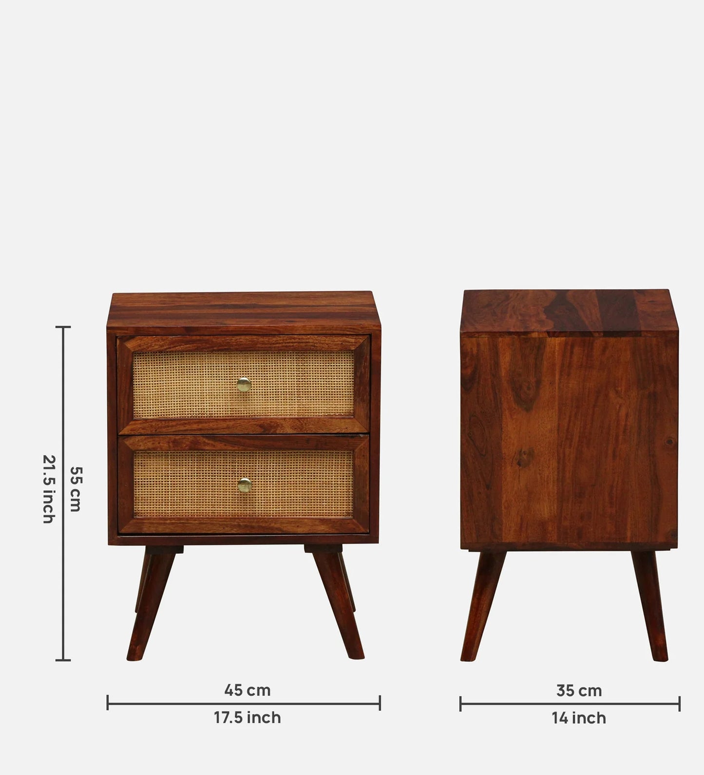 Cayden Sheesham Two Drawer Bedside Cane - 3 Years Warranty