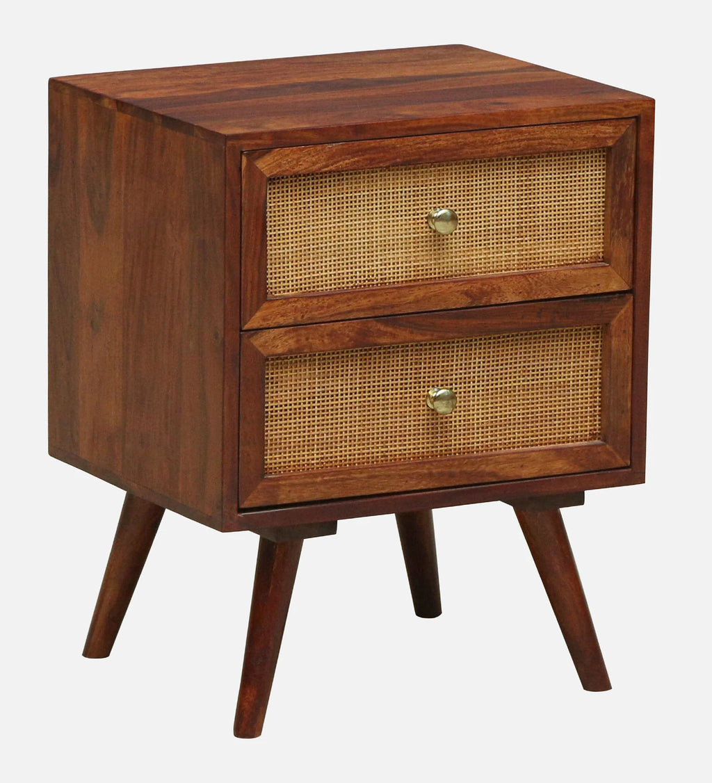Cayden Solid Sheesham Wood Two Drawer Bedside Cane - 3 Years Warranty