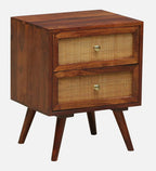 Cayden Solid Sheesham Wood Two Drawer Bedside Cane - 3 Years Warranty