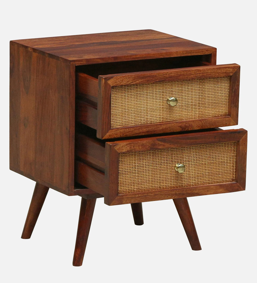 Cayden Solid Sheesham Wood Two Drawer Bedside Cane - 3 Years Warranty