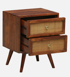 Cayden Solid Sheesham Wood Two Drawer Bedside Cane - 3 Years Warranty
