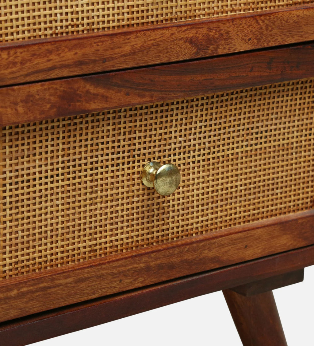 Cayden Solid Sheesham Wood Two Drawer Bedside Cane - 3 Years Warranty