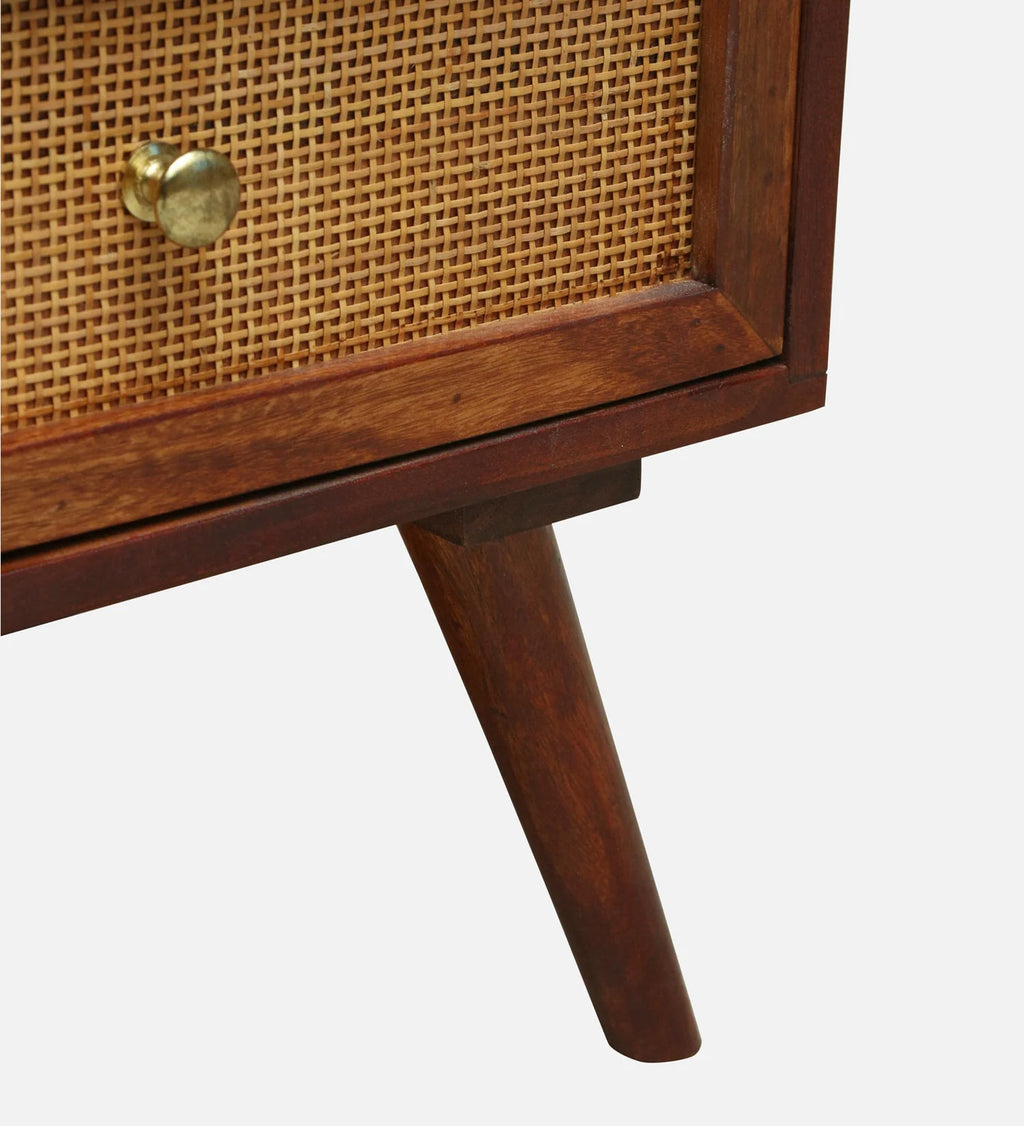 Cayden Solid Sheesham Wood Two Drawer Bedside Cane - 3 Years Warranty