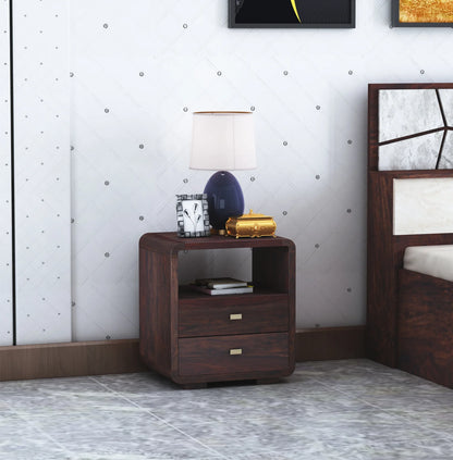 Nero Sheesham Bedside Table With Two Drawer Storage - 3 Years Warranty