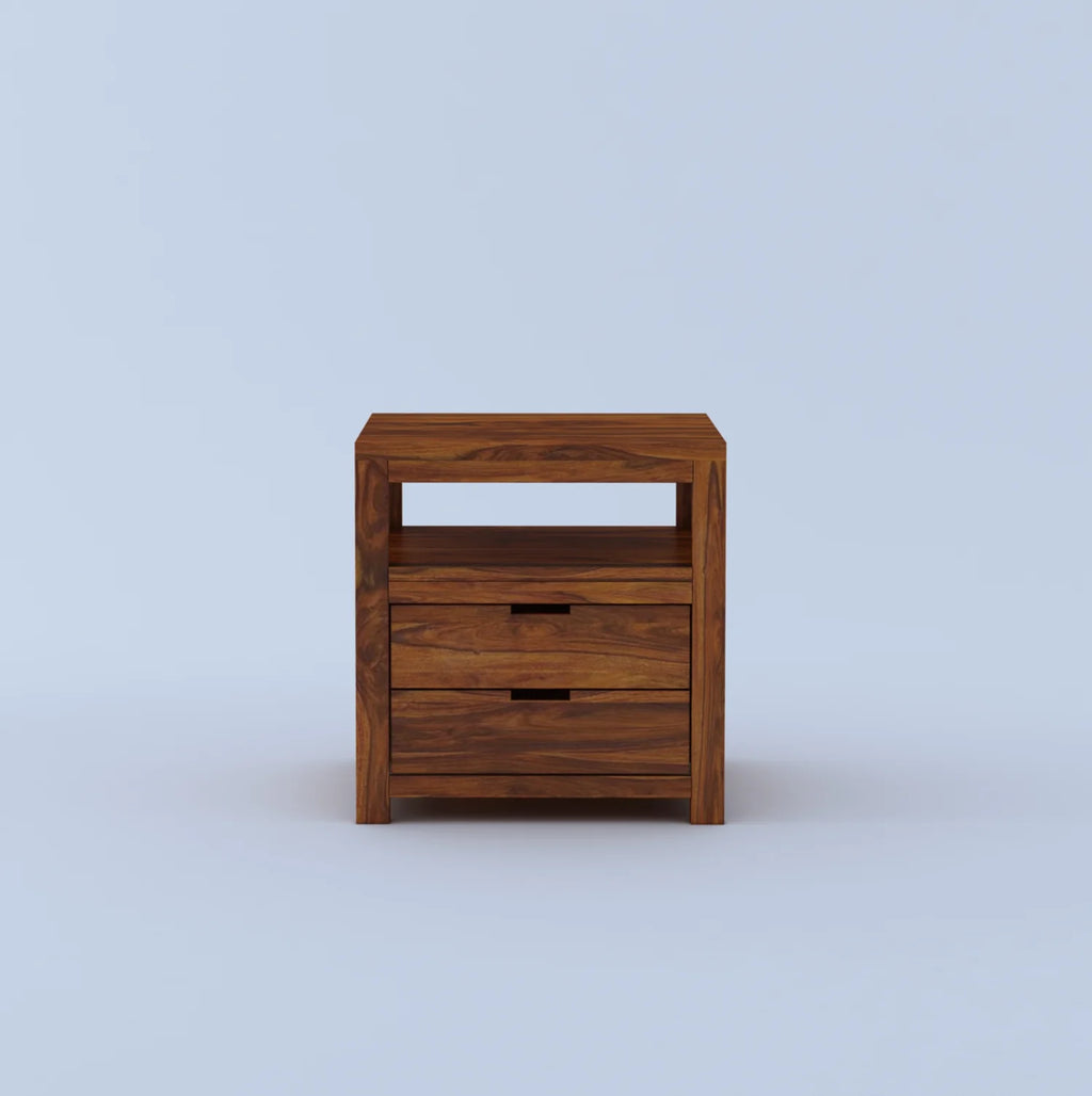 Kyron Solid Sheesham Wood Bedside Table With Two Drawer Storage -3 Years Warrantyx