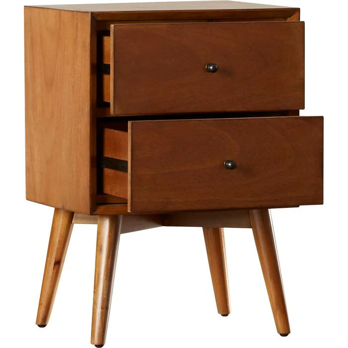 Celia Solid Sheesham Wood Bedside Table With Two Drawer Storage - 3 Years Warranty