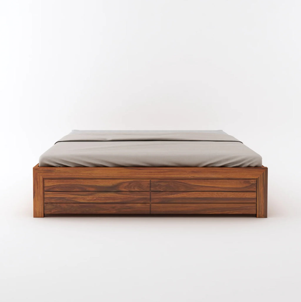 Vezzo Solid Sheesham Wood Bed With Box Storage Without Headboard - 3 Years Warranty