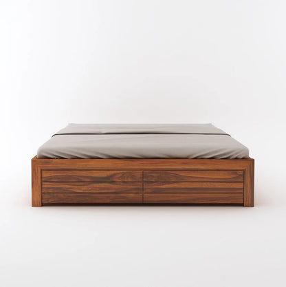 Vezzo Sheesham Bed With Box Storage Without Headboard - 3 Years Warranty