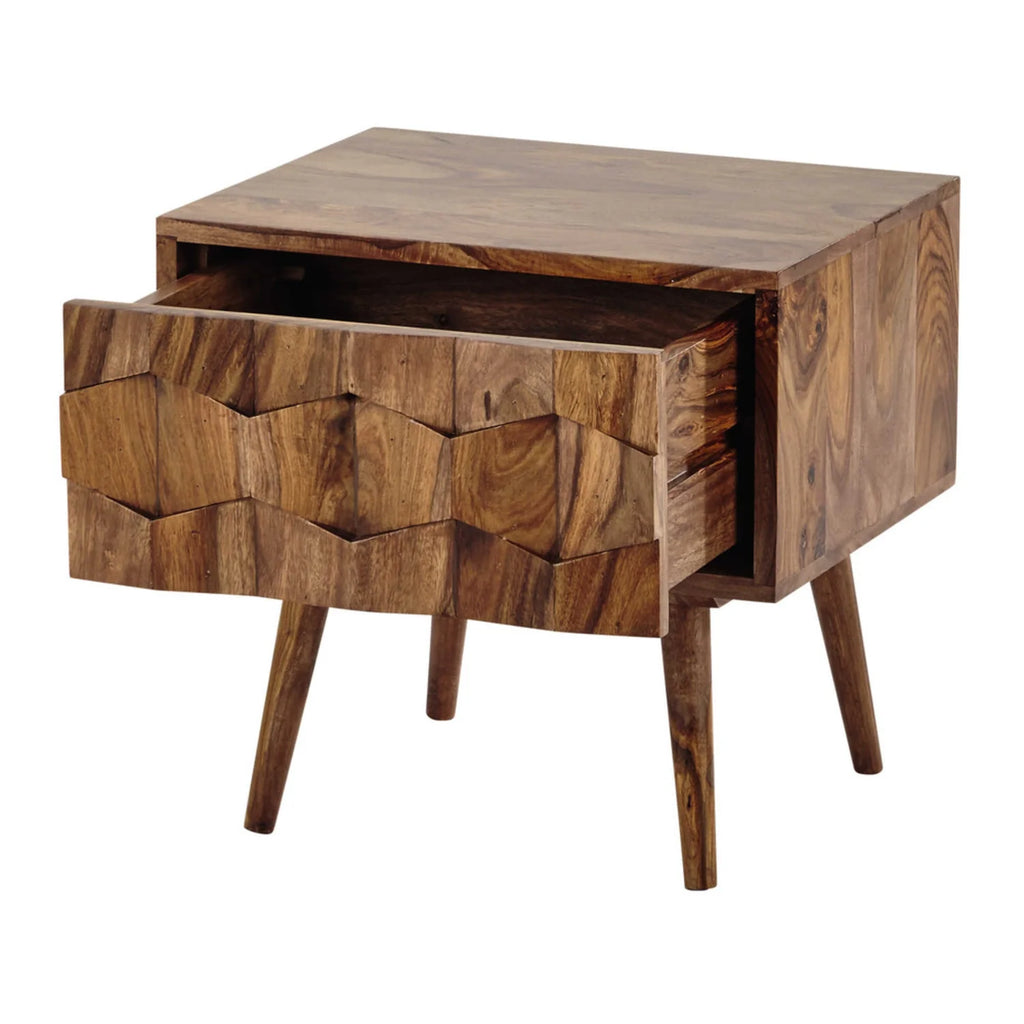Axton Solid Sheesham Wood Bedside Table With One Drawer - 3 Years Warranty