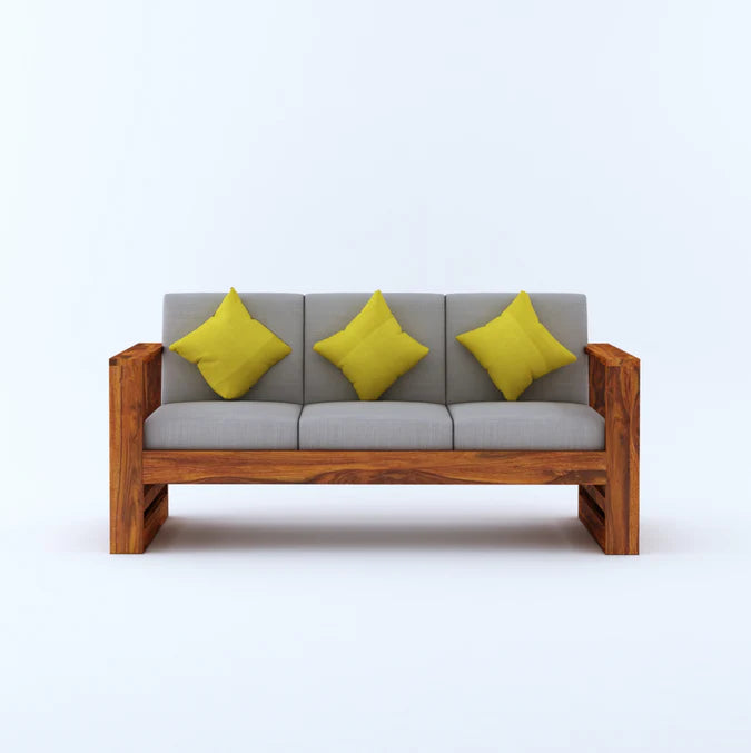 Rjart Lurid Sheesham 3 Seater Sofa With Side Pockets - 3 Years Warranty