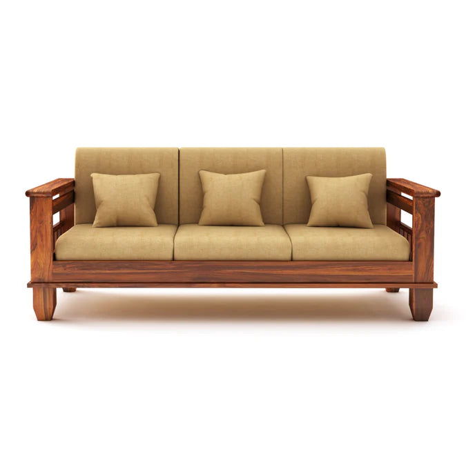 Rjart Sheesham 3 Seater Sofa With Side Pockets - 3 Years Warranty
