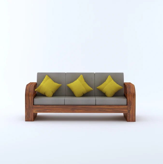 Rjart Solid Sheesham 3 Seater Sofa With Side Pocket - 3 Years Warranty
