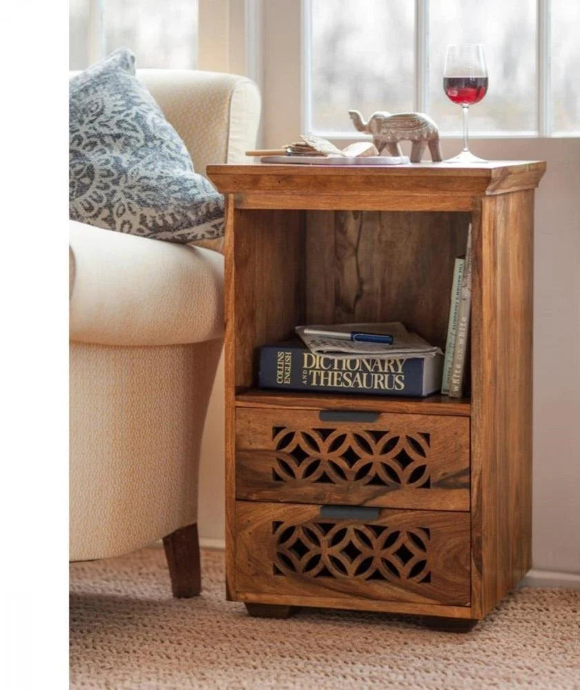 Verlina Sheesham Bedside Table With Storage - 3 Years Warranty