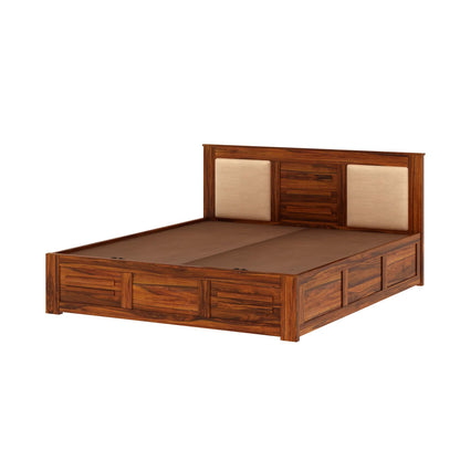 Oslen Sheesham Box Storage Bed With Upholstered Backrest - 3 Years Warranty