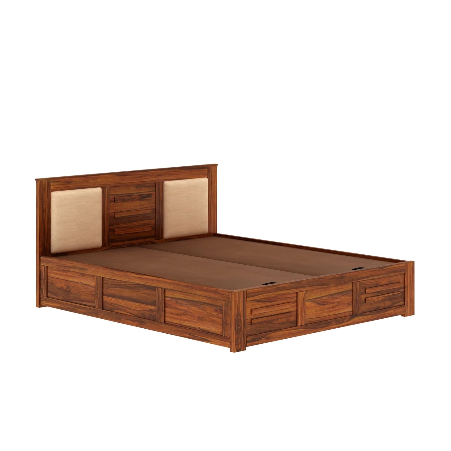 Oslen Sheesham Box Storage Bed With Upholstered Backrest - 3 Years Warranty