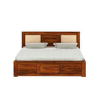 Oslen Solid Sheesham Wood Box Storage Bed With Upholstered Backrest - 3 years Warranty