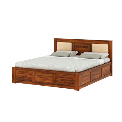 Oslen Sheesham Box Storage Bed With Upholstered Backrest - 3 Years Warranty