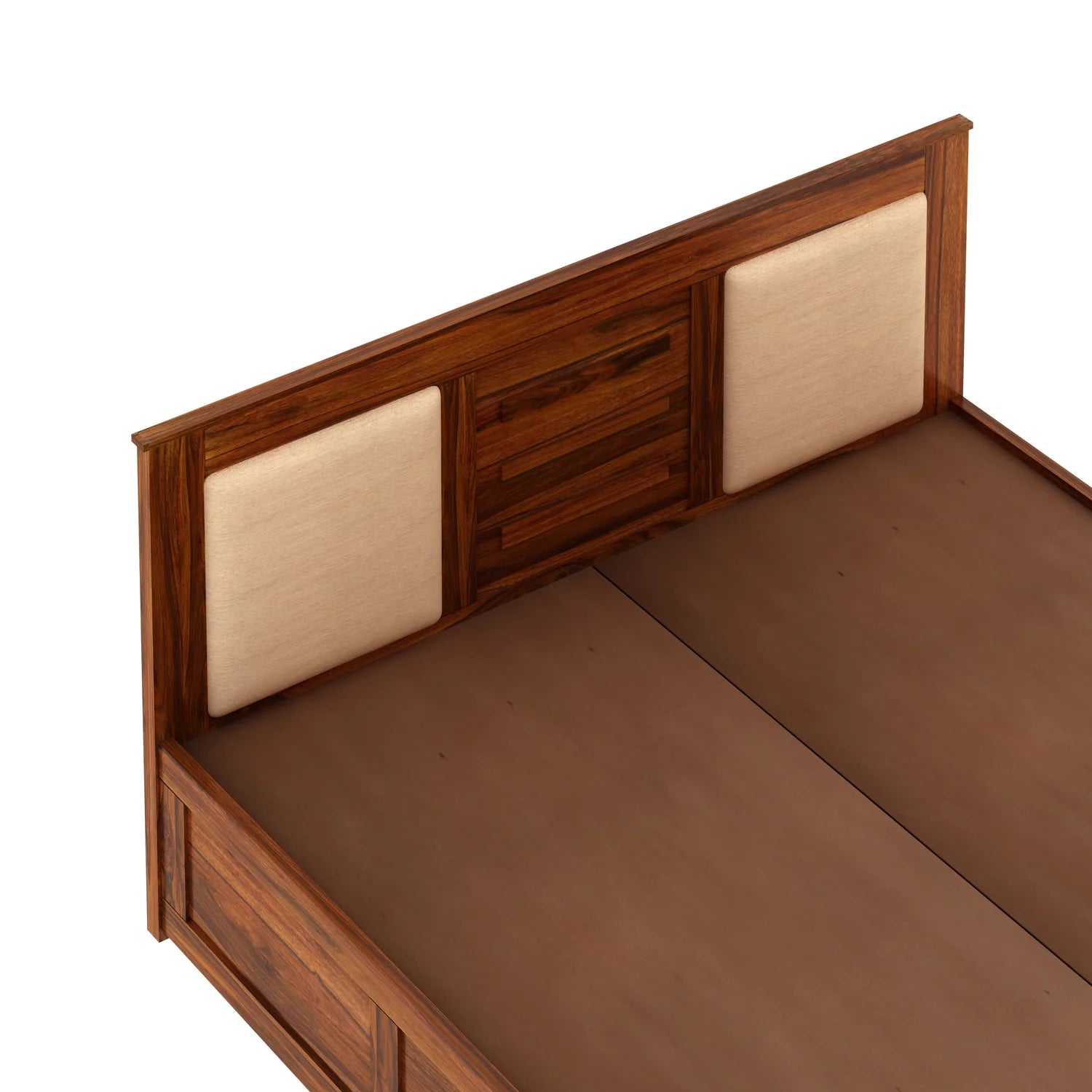 Oslen Solid Sheesham Wood Box Storage Bed With Upholstered Backrest - 3 years Warranty