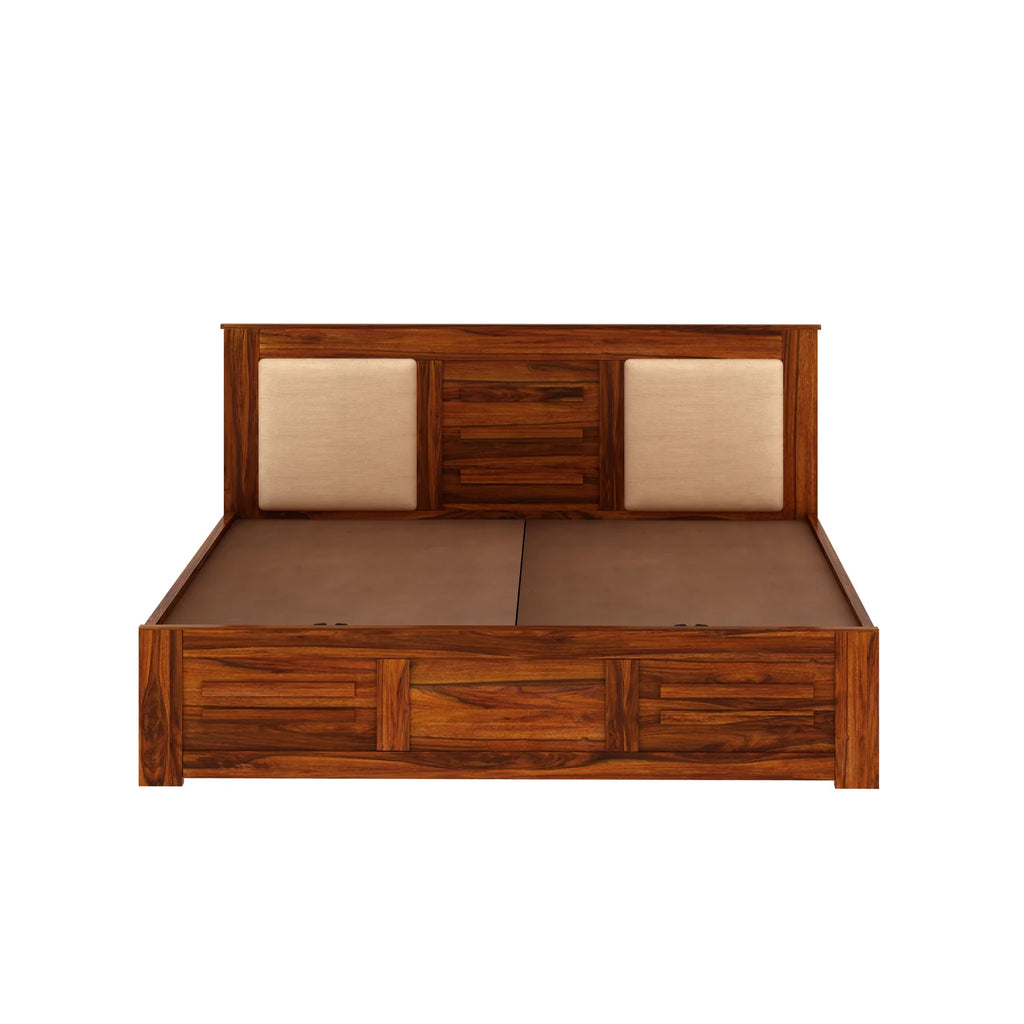 Oslen Solid Sheesham Wood Box Storage Bed With Upholstered Backrest - 3 years Warranty