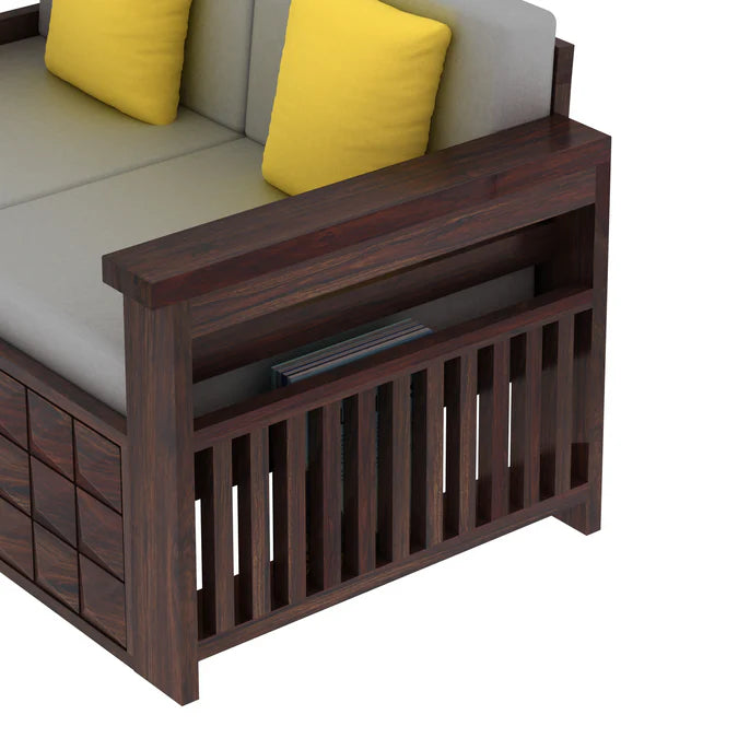 Rjart Oslo Sheesham 2 Seater Sofa With Side Pockets - 3 Years Warranty