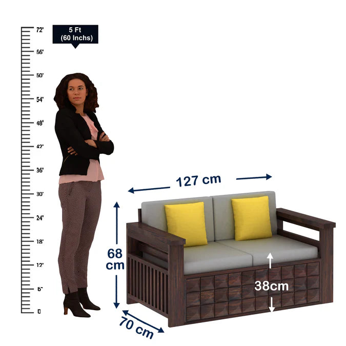 Rjart Oslo Sheesham 2 Seater Sofa With Side Pockets - 3 Years Warranty