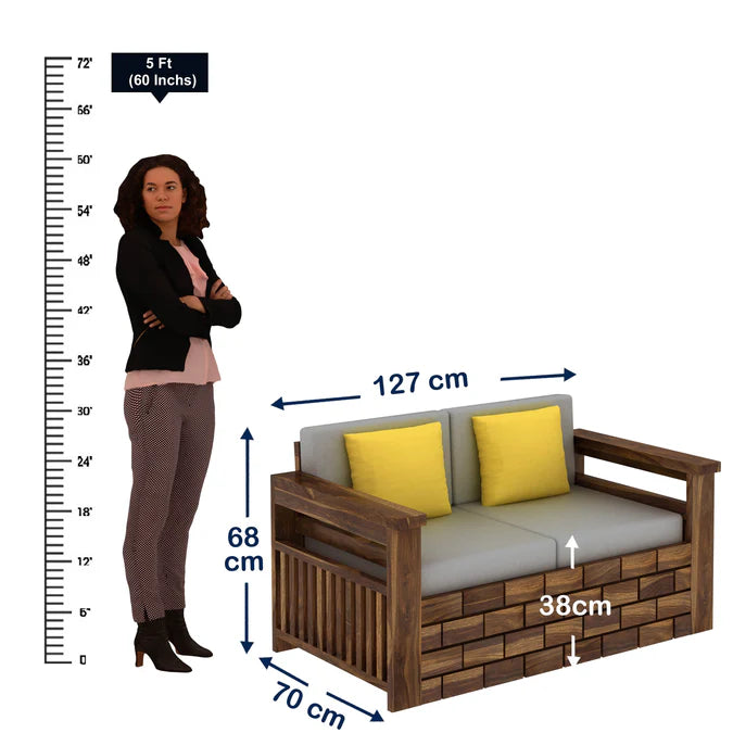 Rjart Italian Sheesham Two Seater Sofa - 3 Years Warranty