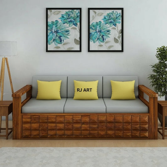 Rjart Sheesham 3 Seater Sofa With Side Pockets - 3 Years Warranty