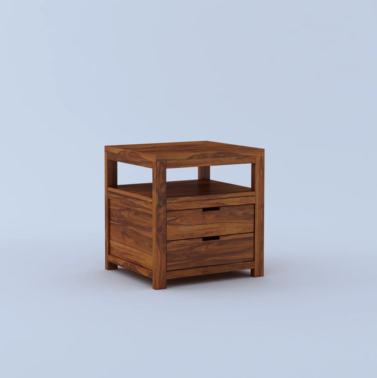 Kyron Sheesham Bedside Table With Two Drawer Storage -3 Years Warrantyx