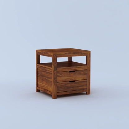 Kyron Sheesham Bedside Table With Two Drawer Storage -3 Years Warrantyx