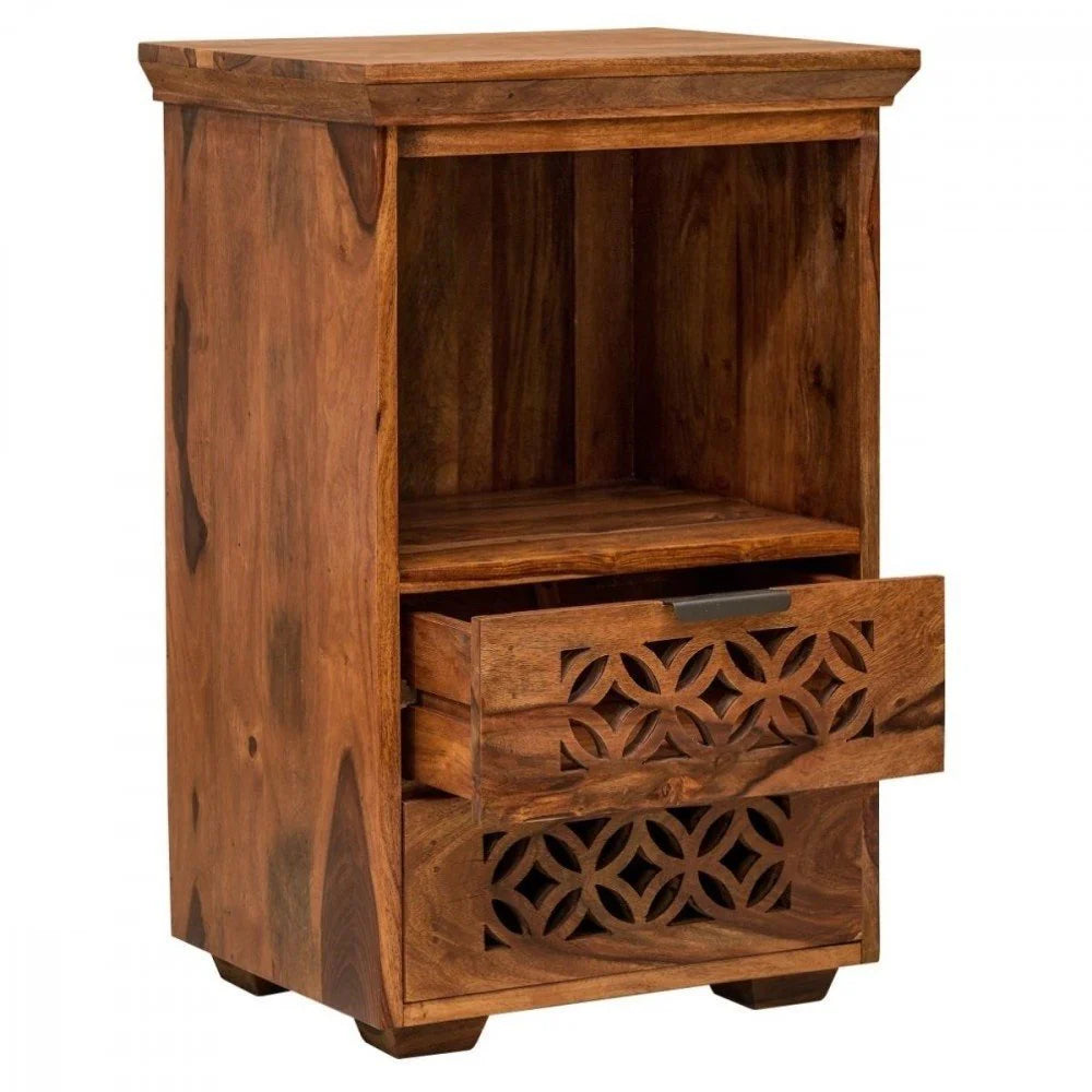 Verlina Solid Sheesham Wood Bedside Table With Storage - 3 Years Warranty