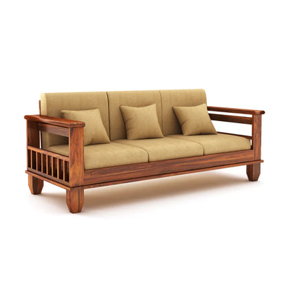 Rjart Sheesham 3 Seater Sofa With Side Pockets - 3 Years Warranty