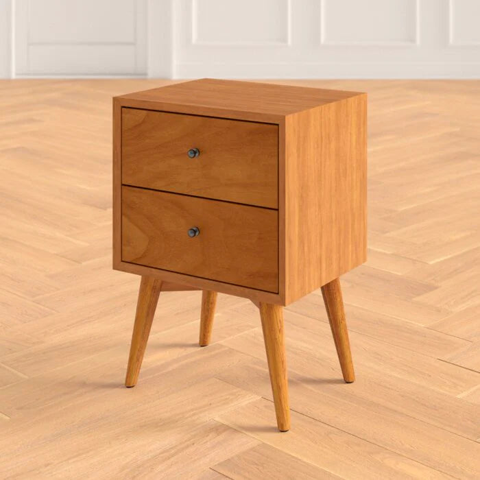 Celia Solid Sheesham Wood Bedside Table With Two Drawer Storage - 3 Years Warranty
