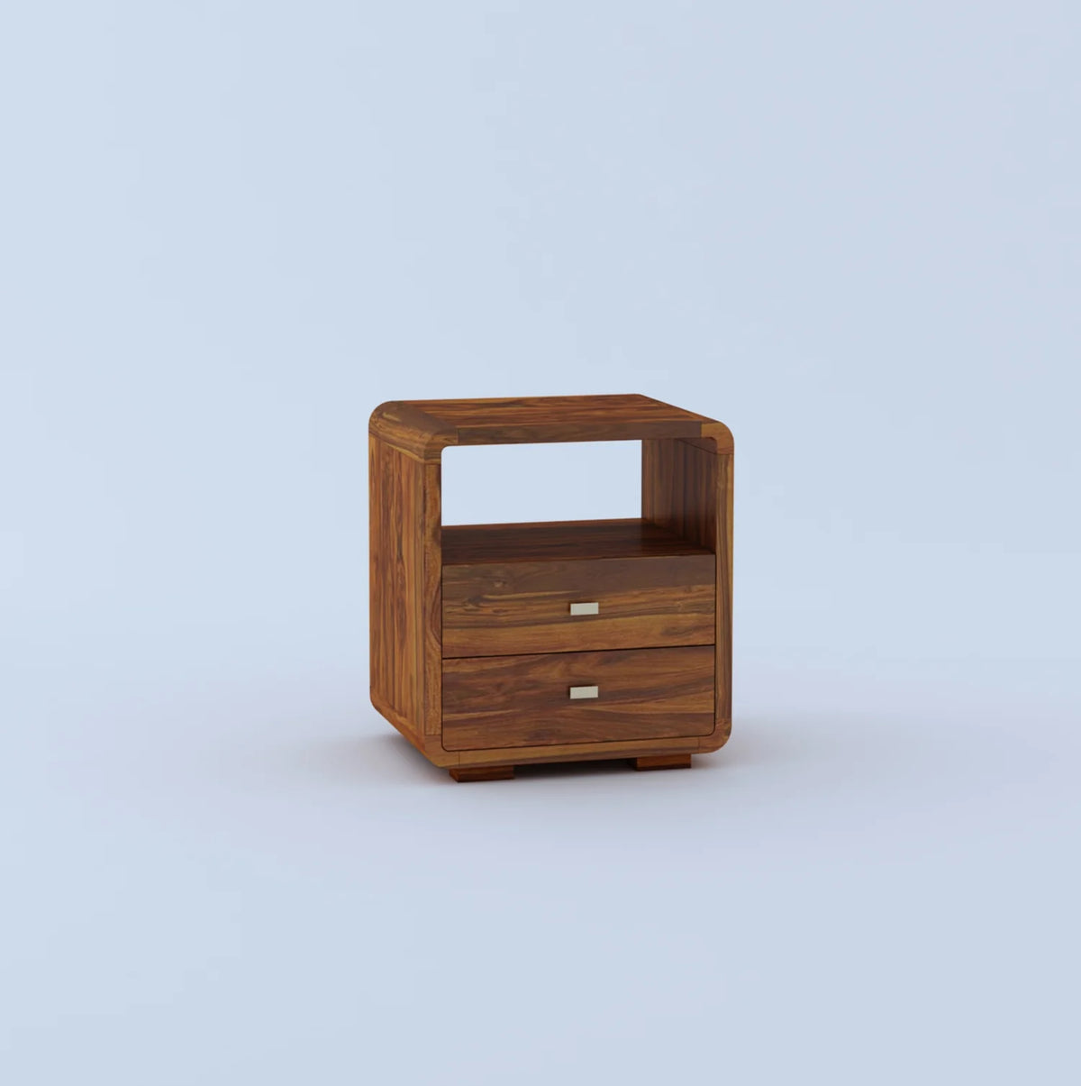 Nero Sheesham Bedside Table With Two Drawer Storage - 3 Years Warranty