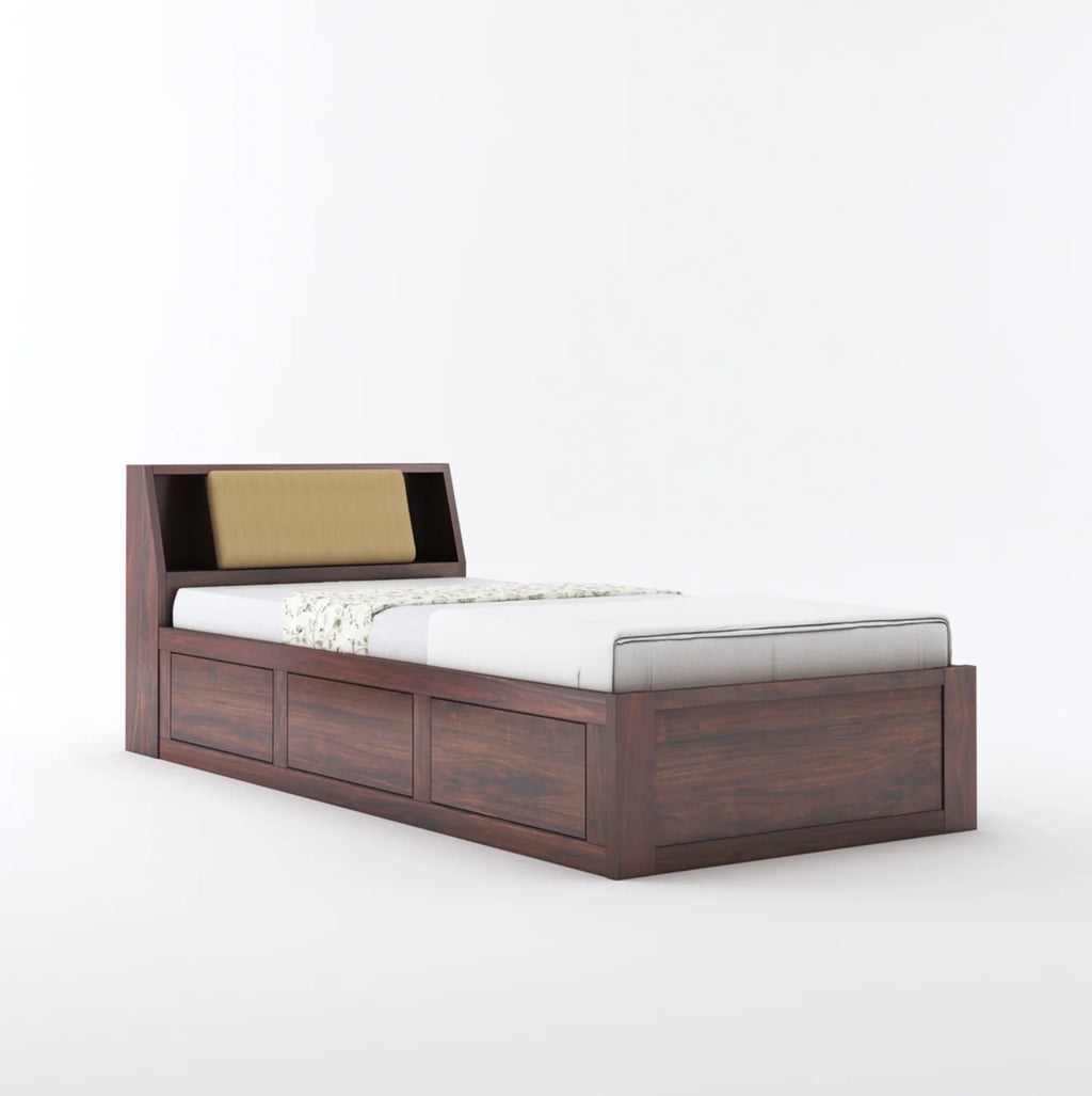 Imperial Solid Sheesham Wood Single Bed With Headboard and Box Storage - 3 Years Warranty