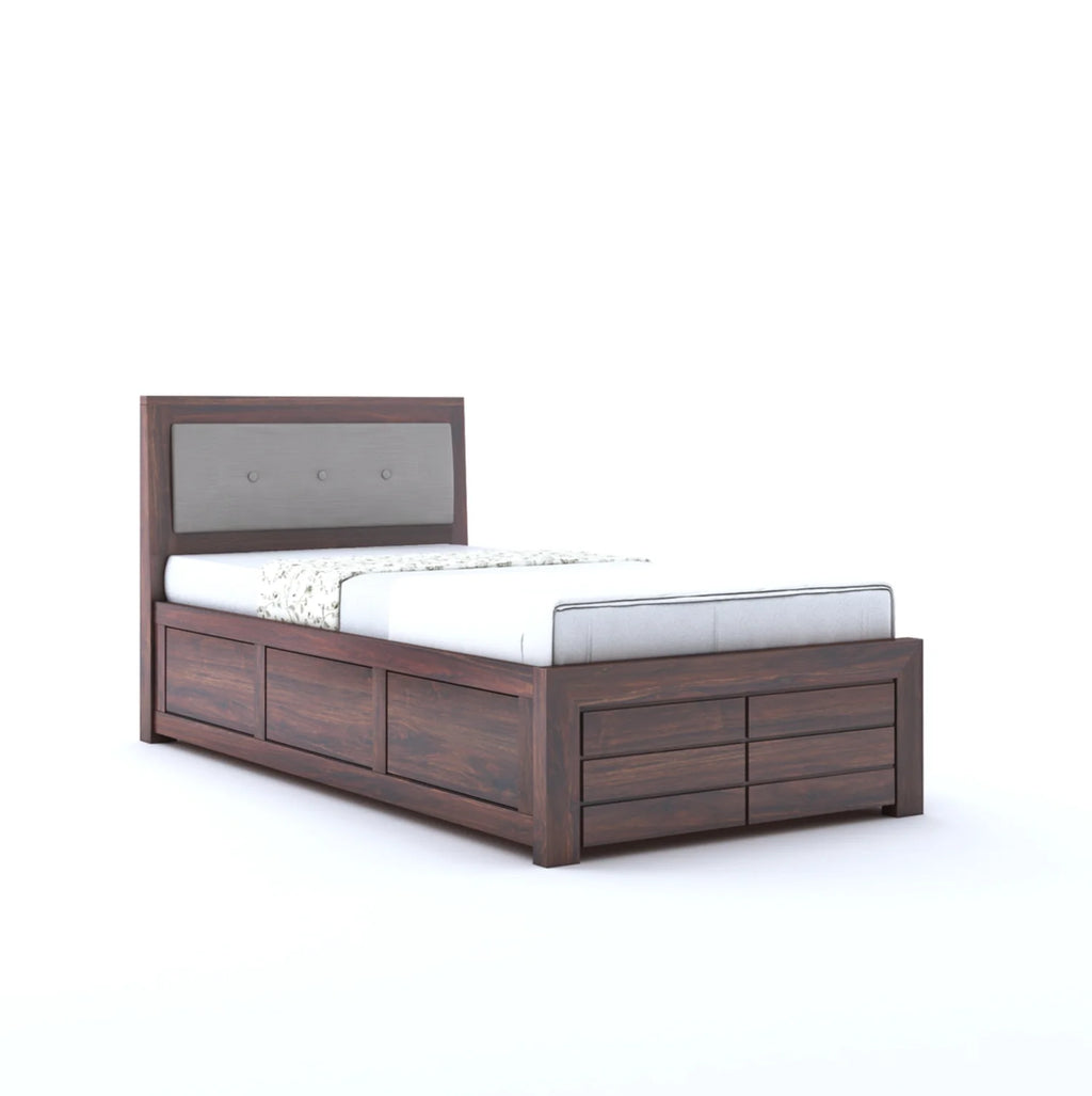 Narin Solid Sheesham Wood Single Bed With Box Storage - 3 Years Warranty