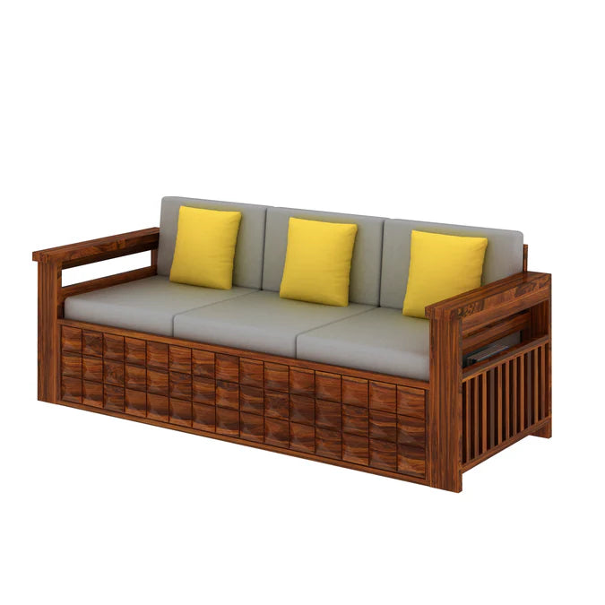 Rjart Sheesham 3 Seater Sofa With Side Pockets - 3 Years Warranty