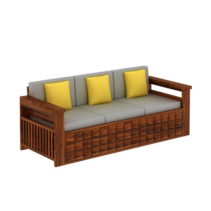 Rjart Sheesham 3 Seater Sofa With Side Pockets - 3 Years Warranty