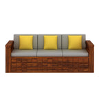 Rjart Sheesham 3 Seater Sofa With Side Pockets - 3 Years Warranty