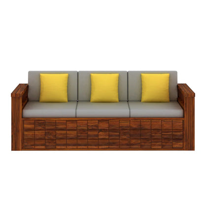 Rjart Sheesham 3 Seater Sofa With Side Pockets - 3 Years Warranty