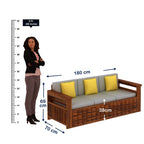 Rjart Sheesham 3 Seater Sofa With Side Pockets - 3 Years Warranty