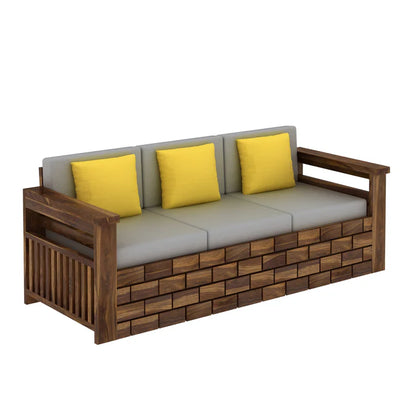 Rjart Italian Sheesham 3 Seater Sofa With Side Pockets - 3 Years Warranty