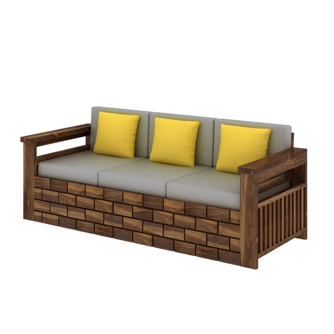 Rjart Italian Sheesham 3 Seater Sofa With Side Pockets - 3 Years Warranty