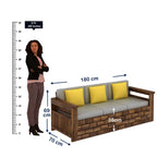 Rjart Italian Sheesham 3 Seater Sofa With Side Pockets - 3 Years Warranty