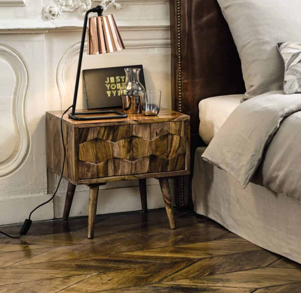 Axton Solid Sheesham Wood Bedside Table With One Drawer - 3 Years Warranty