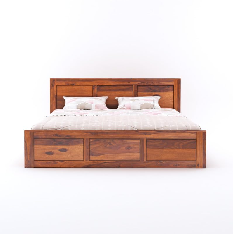 Wood Storage Bed | Double Bed Cot Bed With Box Storage For Bedroom | Sheesham